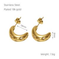 1 Pair Elegant C Shape Star Plating Inlay 304 Stainless Steel Rhinestones 18K Gold Plated Ear Studs sku image 1