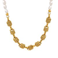 Elegant Barocker Stil Farbblock Süßwasserperle Kupfer Perlen Überzug 18 Karat Vergoldet Halskette main image 6
