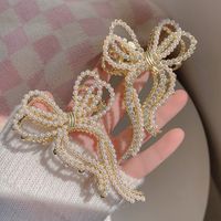 Sweet Simple Style Bow Knot Metal Handmade Inlay Artificial Rhinestones Artificial Pearls Hair Claws main image 2