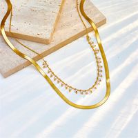 Elegant Geometrisch Titan Stahl Inlay Künstliche Perlen 18 Karat Vergoldet Geschichtete Halskette main image 5