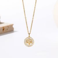 304 Stainless Steel 14K Gold Plated Simple Style Plating Inlay Tree Rhinestones Pendant Necklace main image 2