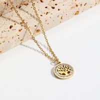 304 Stainless Steel 14K Gold Plated Simple Style Plating Inlay Tree Rhinestones Pendant Necklace main image 1