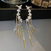 Luxurious Leaf Tassel Copper Alloy Inlay Artificial Crystal 14k Gold Plated Women's Drop Earrings main image 1