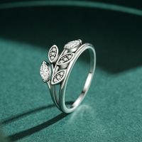 Simple Style Leaf Sterling Silver Inlay Zircon Rings main image 3