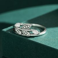 Simple Style Leaf Sterling Silver Inlay Zircon Rings main image 2