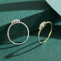 Japanese Style Round Sterling Silver Plating Inlay Zircon 14k Gold Plated Rhodium Plated Rings main image 2