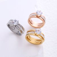 304 Stainless Steel 18K Gold Plated Commute Plating Inlay Geometric Artificial Rhinestones Rings main image 1