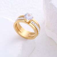 304 Stainless Steel 18K Gold Plated Commute Plating Inlay Geometric Artificial Rhinestones Rings main image 4