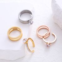 304 Stainless Steel 18K Gold Plated Commute Plating Inlay Geometric Artificial Rhinestones Rings main image 2
