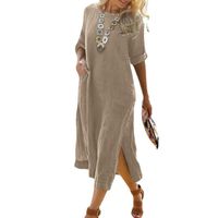 Women's A-line Skirt Vintage Style Round Neck Patchwork 3/4 Length Sleeve Solid Color Maxi Long Dress Street main image 3