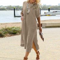 Women's A-line Skirt Vintage Style Round Neck Patchwork 3/4 Length Sleeve Solid Color Maxi Long Dress Street main image 6