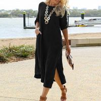 Women's A-line Skirt Vintage Style Round Neck Patchwork 3/4 Length Sleeve Solid Color Maxi Long Dress Street main image 5