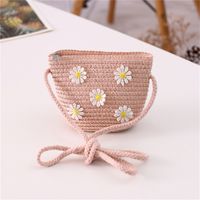 Girl's Straw Flower Strawberry Bow Knot Cute Bucket Zipper Crossbody Bag main image 2