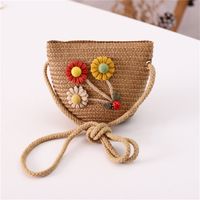 Girl's Straw Flower Strawberry Bow Knot Cute Bucket Zipper Crossbody Bag sku image 12