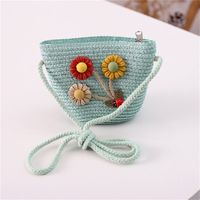 Girl's Straw Flower Strawberry Bow Knot Cute Bucket Zipper Crossbody Bag sku image 15