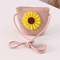 Girl's Straw Flower Strawberry Bow Knot Cute Bucket Zipper Crossbody Bag sku image 24