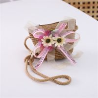 Girl's Straw Flower Strawberry Bow Knot Cute Bucket Zipper Crossbody Bag sku image 34