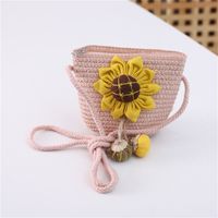 Girl's Straw Flower Strawberry Bow Knot Cute Bucket Zipper Crossbody Bag sku image 31