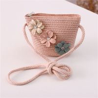 Girl's Straw Flower Strawberry Bow Knot Cute Bucket Zipper Crossbody Bag sku image 46
