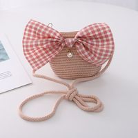 Girl's Straw Flower Strawberry Bow Knot Cute Bucket Zipper Crossbody Bag sku image 51