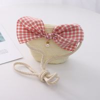 Girl's Straw Flower Strawberry Bow Knot Cute Bucket Zipper Crossbody Bag sku image 50