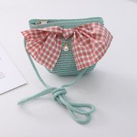Girl's Straw Flower Strawberry Bow Knot Cute Bucket Zipper Crossbody Bag sku image 52