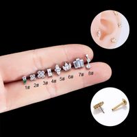 1 Piece Ear Cartilage Rings & Studs Simple Style Crown 316 Stainless Steel  Pure Titanium Copper Plating Inlay Zircon main image 1