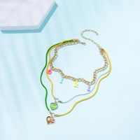 Vacation Simple Style Letter Heart Shape Mango Alloy Layered Enamel Plating Women's Layered Necklaces main image 4