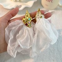 Retro Exaggerated Ethnic Style Conch Alloy Cloth Inlay Artificial Gemstones Women's Drop Earrings sku image 3