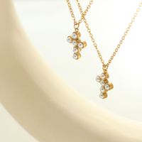 Einfacher Stil Kreuzen Titan Stahl Überzug Inlay Künstliche Perlen Halskette Mit Anhänger main image 3