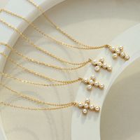 Einfacher Stil Kreuzen Titan Stahl Überzug Inlay Künstliche Perlen Halskette Mit Anhänger main image 1