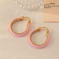 1 Pair Casual Simple Style Circle Copper Brass Enamel Plating Inlay Zircon 18k Gold Plated Hoop Earrings main image 1