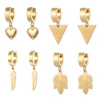 1 Pair Classic Style Triangle Heart Shape Feather Stainless Steel Plating Drop Earrings main image 6
