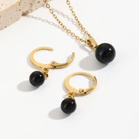 Stainless Steel Imitation Pearl 14K Gold Plated Simple Style Shiny Plating Round Earrings Necklace main image 1