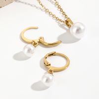 Stainless Steel Imitation Pearl 14K Gold Plated Simple Style Shiny Plating Round Earrings Necklace sku image 4