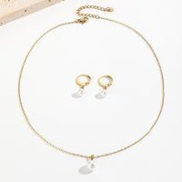 Stainless Steel Imitation Pearl 14K Gold Plated Simple Style Shiny Plating Round Earrings Necklace main image 2