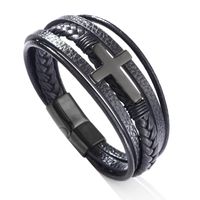 Casual British Style Cross Stainless Steel Pu Leather Knitting Men's Wristband sku image 5