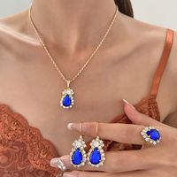 Bridal Shiny Water Droplets Alloy Plating Inlay Rhinestones 14k Gold Plated Women's Rings Earrings Necklace main image 4