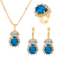Bridal Shiny Water Droplets Alloy Plating Inlay Rhinestones 14k Gold Plated Women's Rings Earrings Necklace sku image 5
