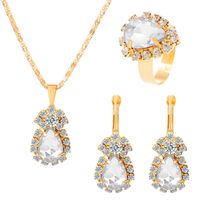 Bridal Shiny Water Droplets Alloy Plating Inlay Rhinestones 14k Gold Plated Women's Rings Earrings Necklace sku image 1