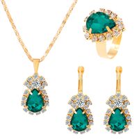Bridal Shiny Water Droplets Alloy Plating Inlay Rhinestones 14k Gold Plated Women's Rings Earrings Necklace sku image 2