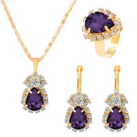 Bridal Shiny Water Droplets Alloy Plating Inlay Rhinestones 14k Gold Plated Women's Rings Earrings Necklace sku image 3