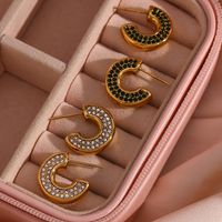 1 Pair Basic Vintage Style Classic Style C Shape Plating Inlay Stainless Steel Rhinestones 18k Gold Plated Ear Studs main image 3