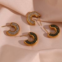 1 Pair Basic Vintage Style Classic Style C Shape Plating Inlay Stainless Steel Rhinestones 18k Gold Plated Ear Studs main image 1