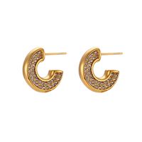 1 Pair Basic Vintage Style Classic Style C Shape Plating Inlay Stainless Steel Rhinestones 18k Gold Plated Ear Studs sku image 1