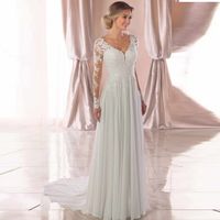Wedding Dress Simple Style V Neck Lace Long Sleeve Solid Color Maxi Long Dress Wedding main image 5