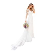 Wedding Dress Simple Style V Neck Lace Long Sleeve Solid Color Maxi Long Dress Wedding main image 4