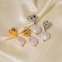 1 Pair Elegant Heart Shape Stainless Steel Pearl Plating 18k Gold Plated Drop Earrings main image 4