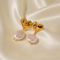 1 Pair Elegant Heart Shape Stainless Steel Pearl Plating 18k Gold Plated Drop Earrings main image 3