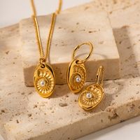 Elegant Oval Shell Stainless Steel Plating Inlay Pearl 18k Gold Plated Earrings Necklace main image 4